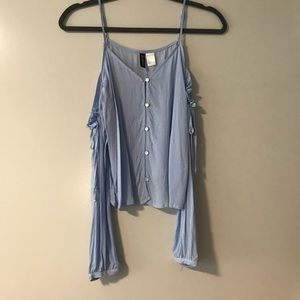 NWOT Blue and White Striped Cold Shoulder Top